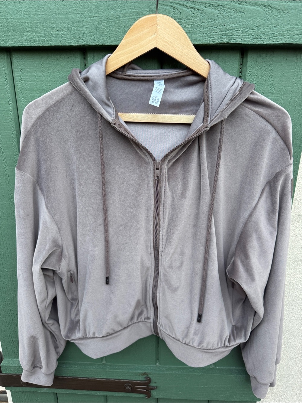 ALO Yoga Taupe Hooded Zip Velour Jacket